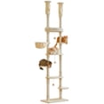 thumbnail image 1 of Furcato 92.1"-101.6" Adjustable Height Cat Tree, Floor to Ceiling Cat Tower, 7 Tiers Cat Climbing Tree with Hammock, Beige, 1 of 9