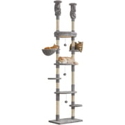 Furcato 92.1"-101.6" Adjustable Height Cat Tree, Floor to Ceiling Cat Tower, 7 Tiers Cat Climbing Tree with Hammock, Light Grey