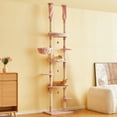 thumbnail image 1 of Furcato 92.1"-101.6" Adjustable Height Cat Tree, Floor to Ceiling Cat Tower, 7 Tiers Cat Climbing Tree with Hammock, Pink, 1 of 9