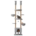 thumbnail image 1 of Furcato Cat Tree, Floor to Ceiling Cat Tower Adjustable Height [92.9-102.4in=235-258cm], 7 Tiers Cat Climbing Play House with Fully Sisal Scratching Post, Grey, 1 of 9