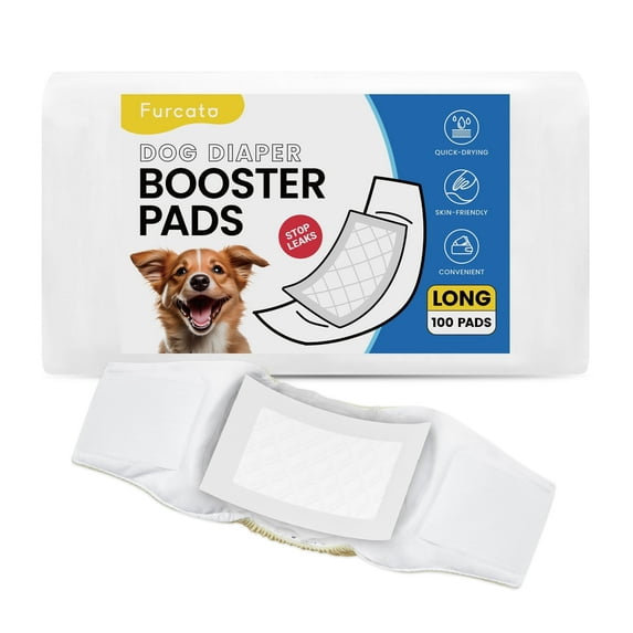 Furcato Disposable Dog Diaper Liners Booster Pads for Male & Female Dogs(100 Count) | Diaper Inserts fit Most Washable Dog Wraps and Belly Bands-Long