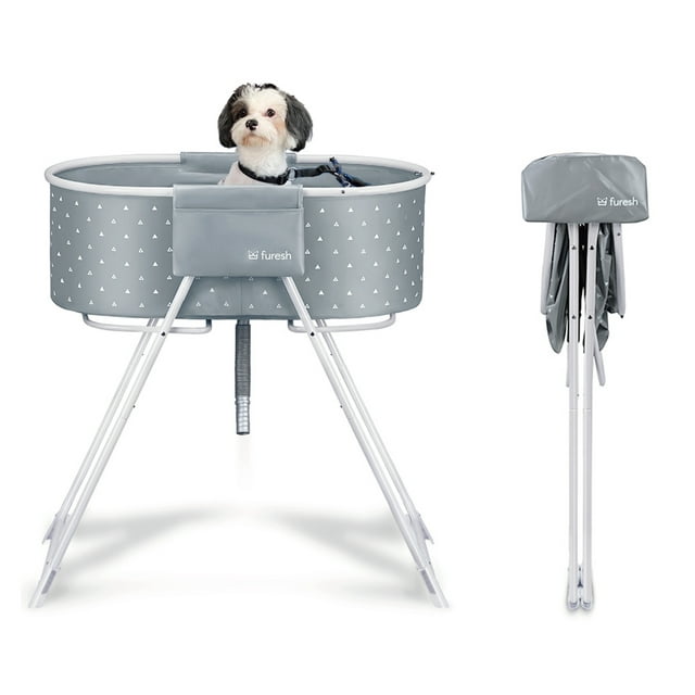 Furesh Elevated Folding Pet Bath Tub and Wash Station for Bathing, Shower and Grooming, Gray