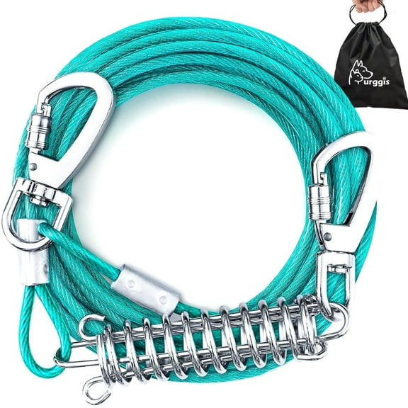 Furggis 30FT Chew-Proof Dog Tie-Out Cable with Runner for Yard, Heavy-Duty for Dogs Up to 125 lbs, Ice Blue