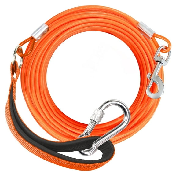 Furggis 30ft Dog Leash Chew Proof, Tie Out Cable for Dogs Heavy Duty with Comfortable Padded Handle for Dogs Up to 125lbs, Orange