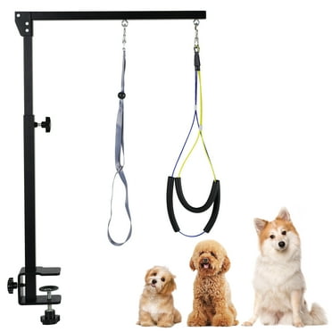 Furggis Adjustable Pet Grooming Arms with Anti-Slip Powerful Metal Clamp, Portable Pet Grooming Arm for Table with 1 Loop Noose & Two No Sit Haunch Holder, W/O TABLE