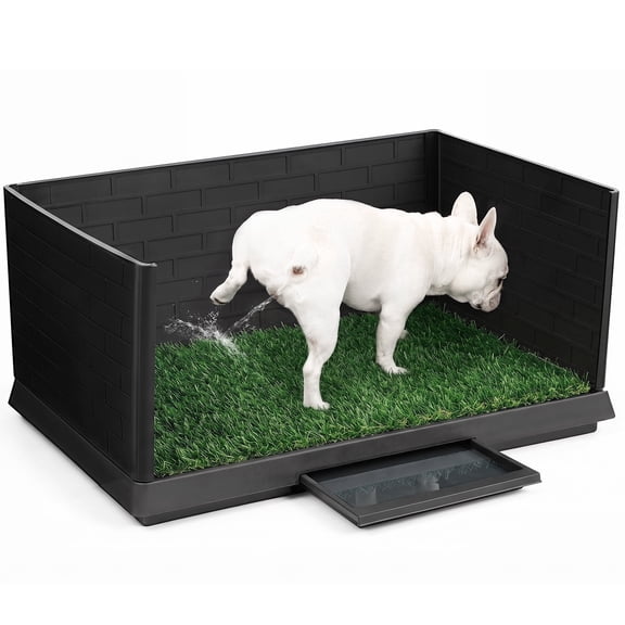 LUFFWELL Dog Potty Pad with Tray, 3-Sided Splash Walls, 2 Reusable Grass Pads (30"x19.7")