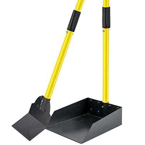 Furggis Dog Pooper Scooper,Tray and Spade Set Poop Scooper for Dogs, Adjustable Long Handle Metal Pooper Scooper with Bin for Pet Waste Removal, No Bending Clean Up for Medium and Large Dogs