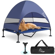 Furggis Elevated Dog Bed with Canopy, Portable Raised Outdoor Dog Bed with Stable Anti-Slip Feet, X-Large, Blue