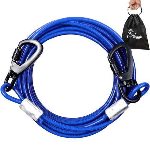 Furggis Heavy-Duty Dog Tie-Out Cable – 20FT Chew-Proof & Tangle-Free for Large Dogs Up to 250lbs, Outdoor Safety Leash (Blue)