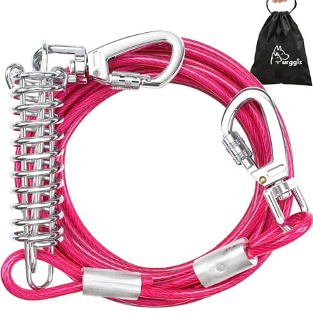Furggis Heavy Duty Dog Tie Out Cable – 20FT Chew Proof & Tangle-Free for Large Dogs up to 250lbs, Outdoor Safety Leash (Rose Red)