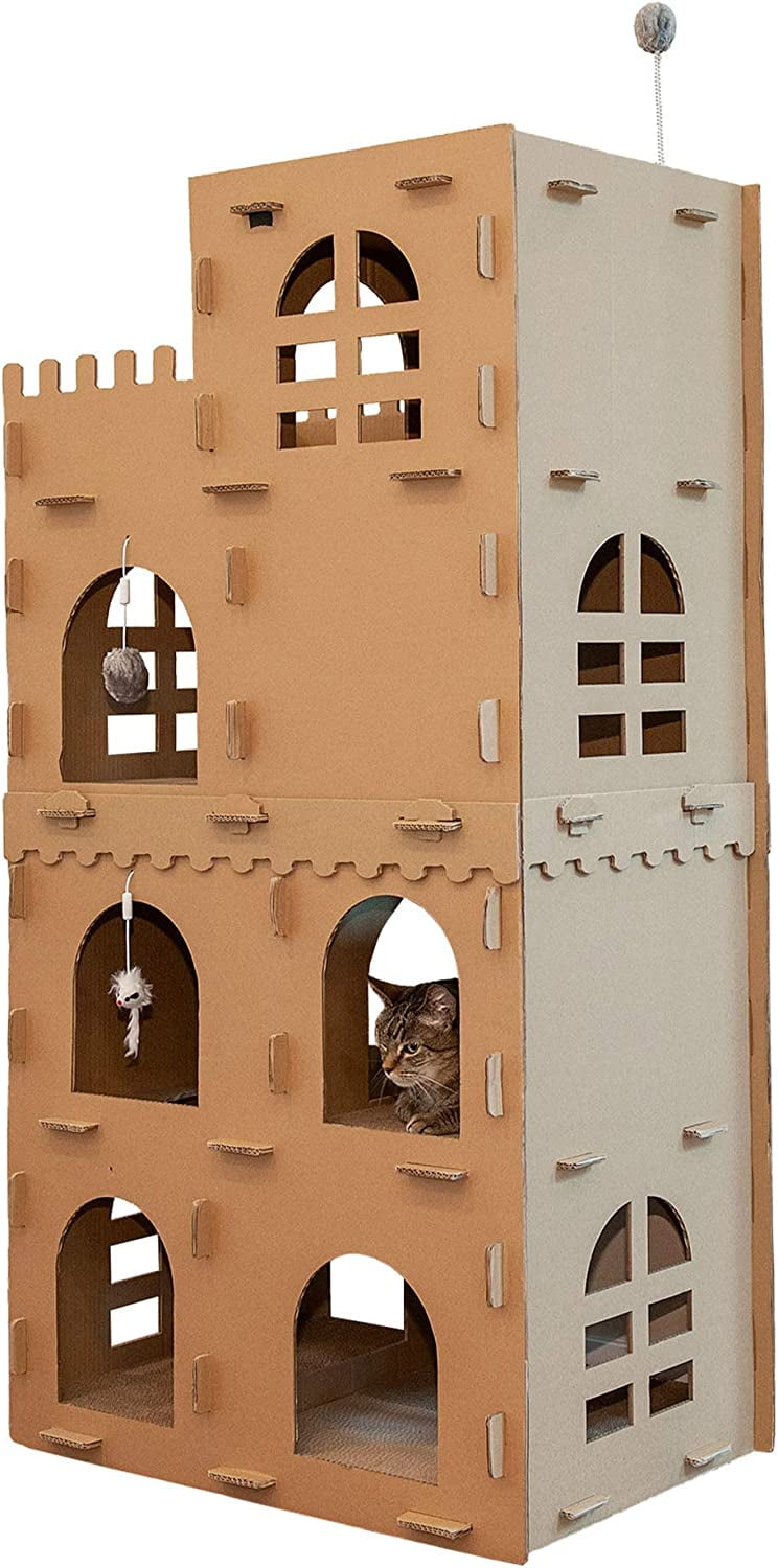 Castle-Themed Multi-Level Cardboard Cat Scratcher with Catnip