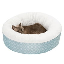 Furhaven Pet Products Plush & Diamond Print Calming Donut Pet Bed - Aqua, Small