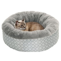 Furhaven Pet Products Plush & Diamond Print Calming Donut Pet Bed - Gray, Small