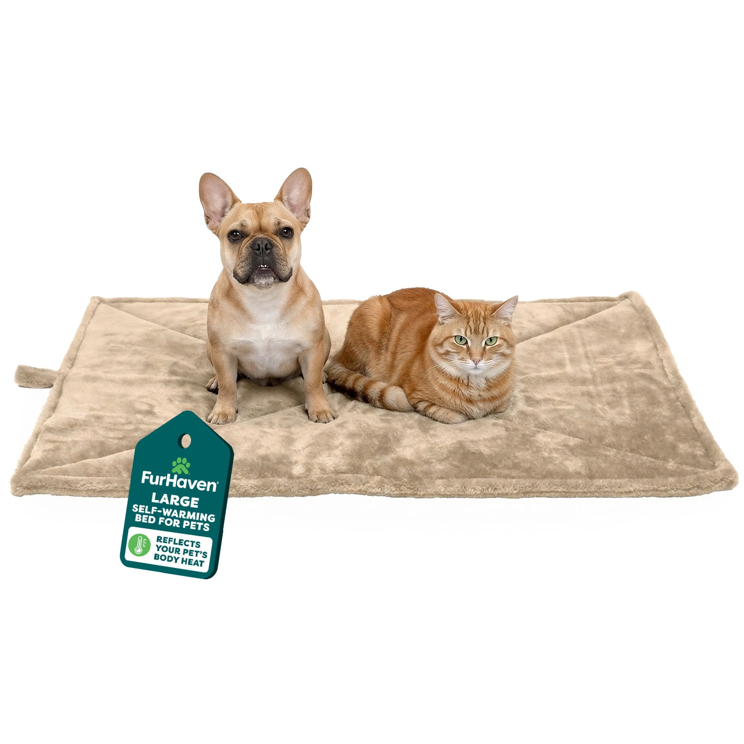 Furhaven ThermaNAP Self-Warming Cat Bed for Indoor Cats & Large/Medium Dogs, Washable & Reflects Body Heat - Quilted Faux Fur Reflective Bed Mat - Cream, Large
