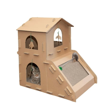Furhaven Townhouse Multi-Level Cat Scratcher Hideout w/ Catnip - Cardboard Brown, One Size Townhouse Playground One Size Corrugated Scratcher