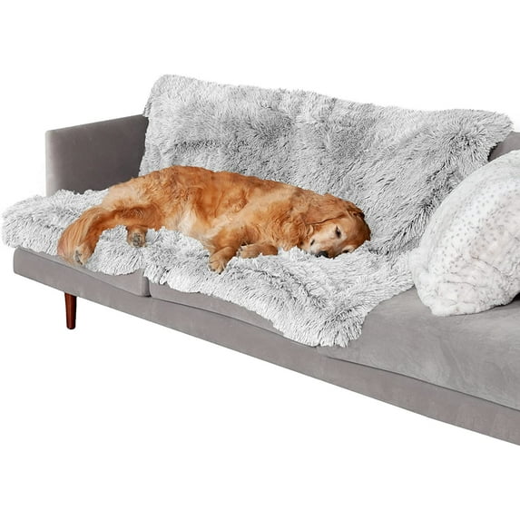 Furhaven Waterproof Throw Blanket for Dogs & Indoor Cats, Washable - Shaggy Plush Calming Long Faux Fur & Velvet Dog Blanket - Mist Gray, Extra Large/XL