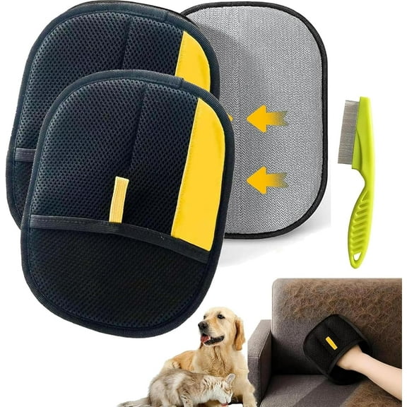 Furhero Electrostatic Gloves Pet Hair Removal, Reusable Double-Sided Grooming Gloves Pets for Dogs & Cats, for Carpet, Sofa, Bed, Clothes(Style-A-2pcs)