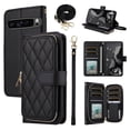 thumbnail image 1 of Furiet Argyle Wallet Case for Google Pixel 9/9 Pro 5G with Wrist/Shoulder Strap Card Slots Zipper Purse Luxury PU Leather Card Holder Stand Checkered Cell Phone Cover for Pixel9 9Pro Nine Black, 1 of 7