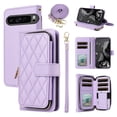 thumbnail image 1 of Furiet Argyle Wallet Case for Google Pixel 9 Pro XL with Wrist/Shoulder Strap, Card Slot Zipper Purse Luxury PU Leather Card Holder Stand Checkered Phone Cover for Pixel9 9Pro 9ProXL Nine Purple, 1 of 8