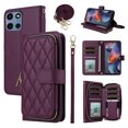 thumbnail image 1 of Furiet Argyle Wallet Case for Motorola Moto G 5G 2025 with Wrist/Shoulder Strap, Card Slots Zipper Purse Luxury PU Leather Card Holder Stand Cell Phone Cover for G5G 5 G G5 Women Girls Deep Purple, 1 of 8