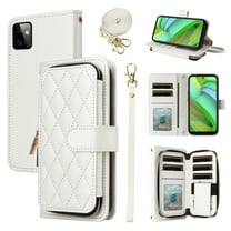 Furiet Argyle Wallet Case for Motorola Moto G Power 5G 2023 with Wrist/Shoulder Strap Slot Zipper Purse Luxury PU Leather Card Holder Stand Checkered Cell Phone Cover for GPower G5 Women White