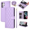 thumbnail image 1 of Furiet Argyle Wallet Case for Samsung Galaxy S23 Ultra 5G with Tempered Glass Screen Protector Wrist Strap Shoulder Strap, Card Slots Stand Phone Cover for S23Ultra 23S S 23 23Ultra 6.8 inch Purple, 1 of 8