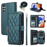 Furiet Argyle Wallet Case for Samsung Galaxy S24/S25 5G with Wrist Strap Shoulder Strap, Card Slots Zipper Purse PU Leather Stand Checkered Phone Cover for S 24
