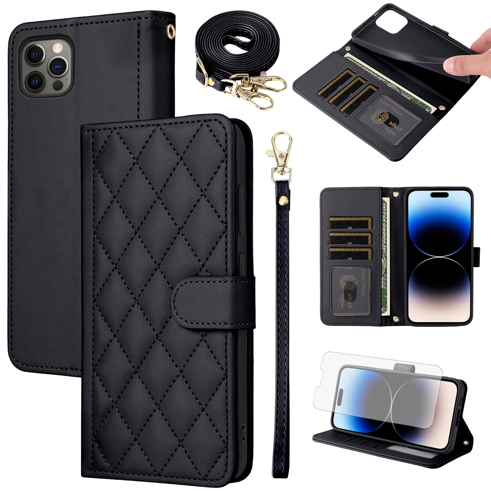 iPhone 16 PRO MAX Case ,Wallet Magnetic Cover Shoulder Neck