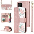 thumbnail image 1 of Furiet for Samsung Galaxy A71 5G Floral Wallet Case with Flip Zipper Purse Wrist Strap Shoulder Strap, Luxury Glitter PU Leather Card Holder Stand Cell Phone Cover for A 71 G5 71A S71 Women Rose Gold, 1 of 8