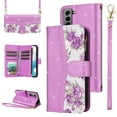 thumbnail image 1 of Furiet for Samsung Galaxy S21 5G 6.2 inch Floral Wallet Case with Flip Zipper Purse Wrist Strap Shoulder Strap, Luxury Glitter PU Leather Card Holder Stand Cell Phone Cover for S 21 21S G5 Purple, 1 of 8