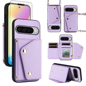 Furiet Wallet Case for Google Pixel 10/10 Pro 5G with Tempered Glass Screen Protector Slim Flip Purse Shoulder Strap, Luxury PU Leather Card Holder Stand Phone Cover for Pixel10 10Pro Ten Purple