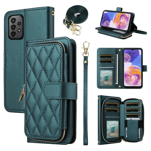 Furiet Wallet Case for Samsung Galaxy A53 5G with Wrist Strap, Shoulder Strap, 9+ Card Slots Zipper Purse, Luxury PU Leather Stand Cell Phone Cover for A 53 G5 53A SM A536U 6.5" 2022 Women Green