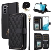 Furiet Wallet Case for Samsung Galaxy S21 FE 5G with Wrist Strap, Shoulder Strap, 9 Card Slots Zipper Purse, Leather Stand Cell Phone Cover for S 21 EF S21FE5G UW S21FE 21S G5 6.4 inch Women Black