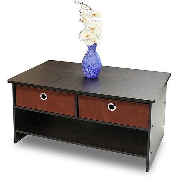 Furinno Living Set, Center Coffee Table With 4 Bin-Type Drawers-Finish:Espresso/Brown