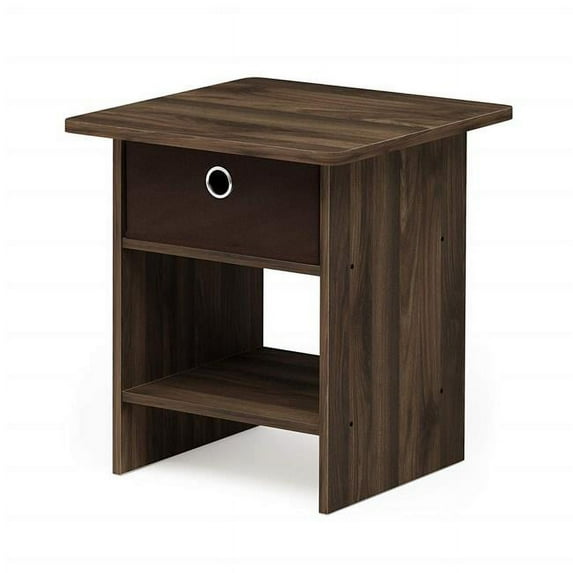 Furinno 10004 End Table/ Night Stand Storage Shelf with Bin Drawer, Columbia Walnut/Dark Brown