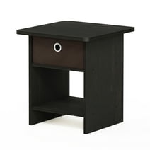 Furinno 10004 End Table / Nightstand Storage Shelf with Bin Drawer, Dark Espresso/Brown