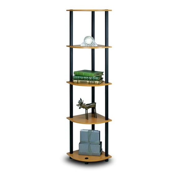 Furinno 11.6 W x 11.6 D x 57.7 H 5-Shelf Corner Display Freestanding Shelving Unit, Light Cherry and Black