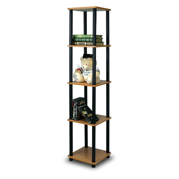 Furinno 11.6"W x 11.6"D x 57.7"H 5-Shelf Freestanding Shelving Unit, Light Cherry and Black