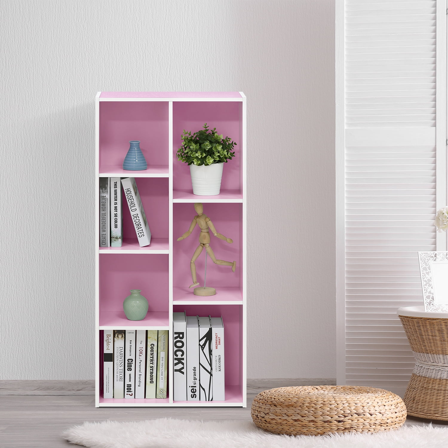 Furinno 11048 7Cube Reversible Open Shelf, White/Pink