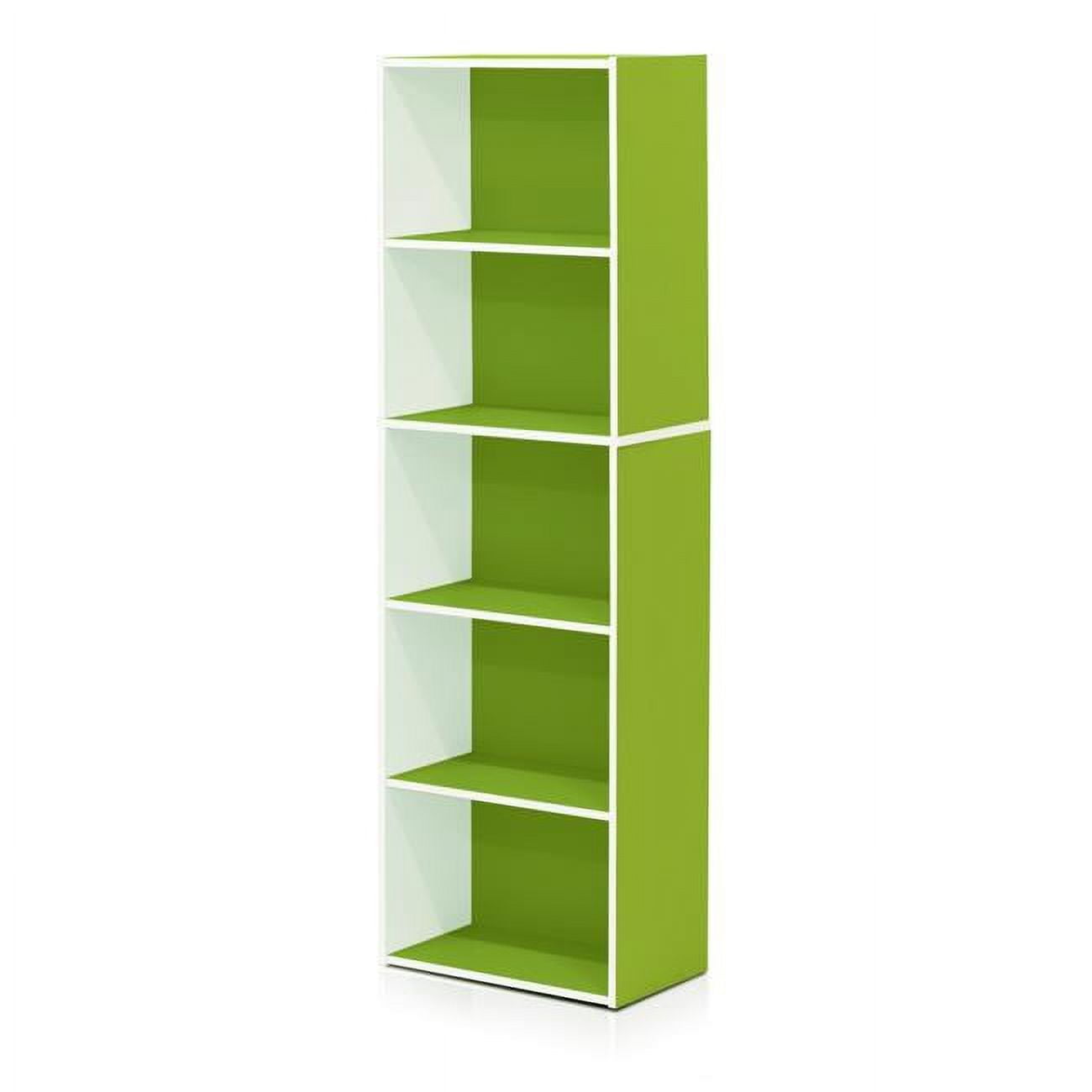 White and Green 5-Tier Laminated Bookcase