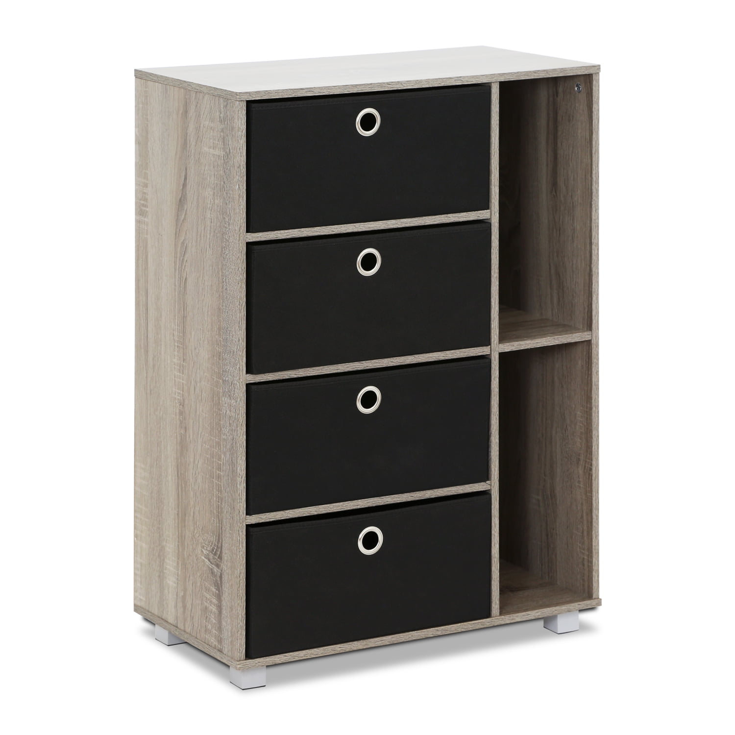 French Oak Grey and Black Medium Storage Cabinet with 4 Drawers