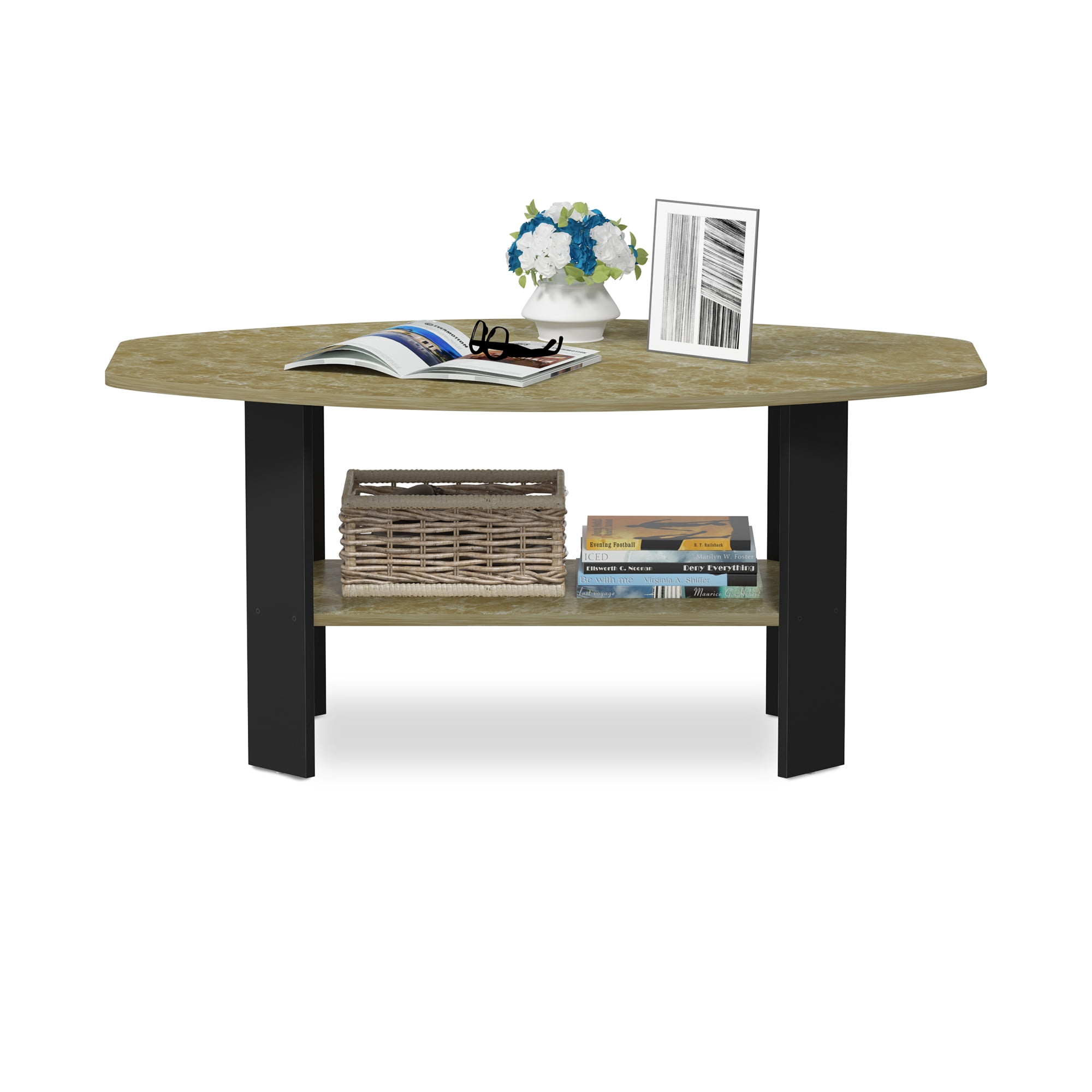 11179 Simple Design Coffee Table Cream Marble Black Walmart