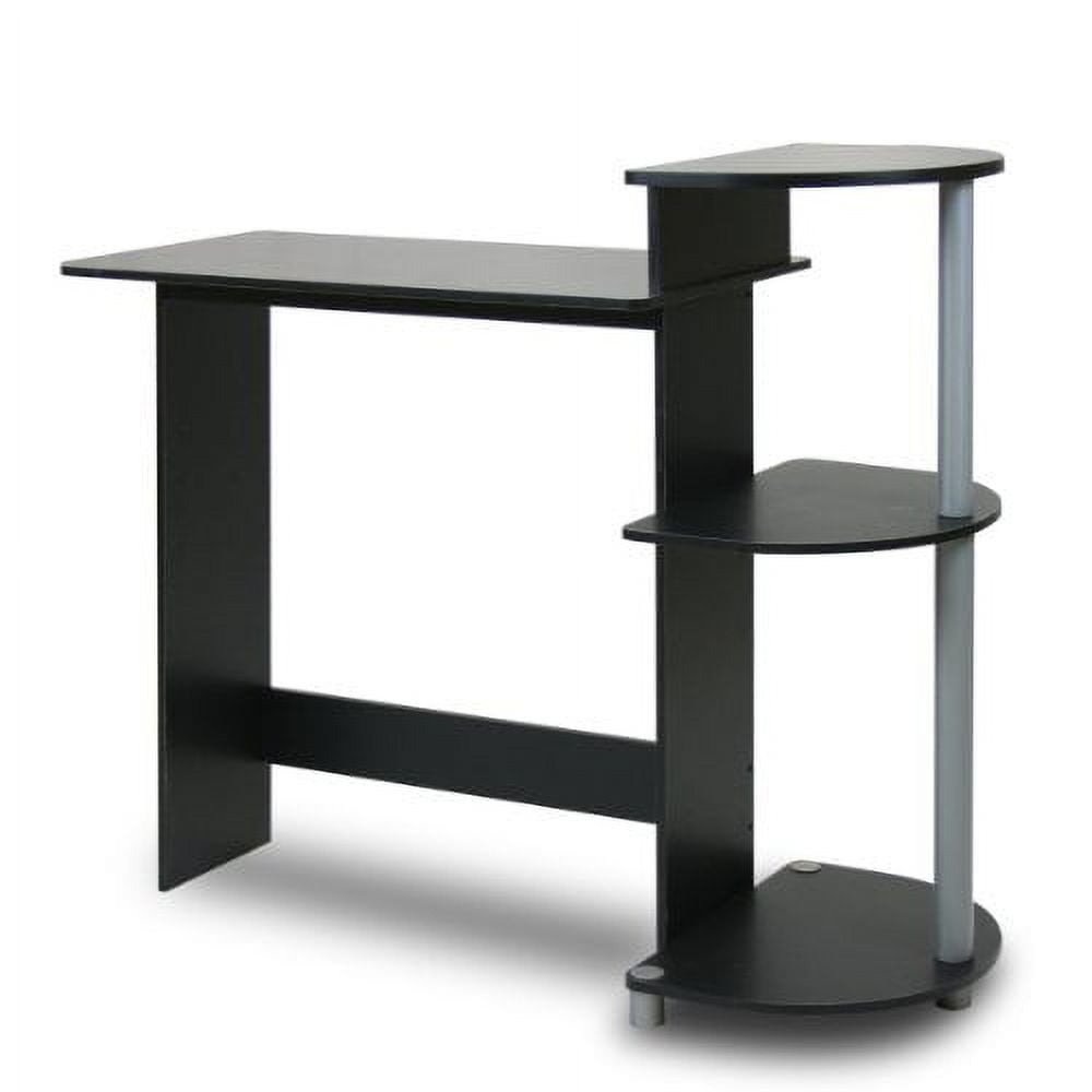 Black Wood Compact Computer Desk with Storage Shelves