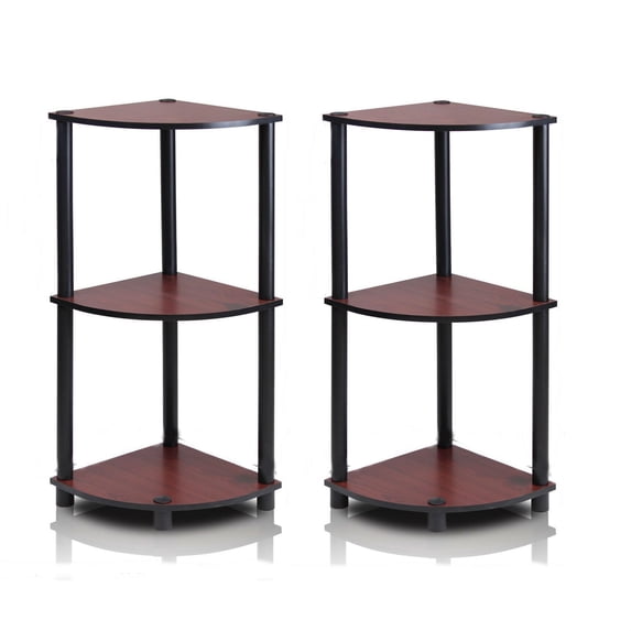 Furinno 12077DC/BK Turn-n-Tube Multipurpose 3-Tier Corner Shelf, Dark Cherry/Black - Pack Of 2