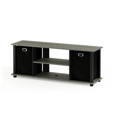 Furinno 13054 Econ Entertainment Center w/Storage Bins, French Oak Grey/Black/Black
