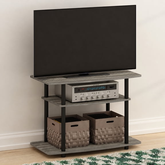 Furinno TURN-N-TUBE No Tools Wood 3-Tier TV Stand for TV up to 32" in Oak Gray