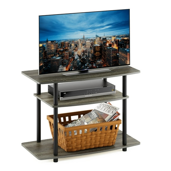 Furinno 13192 Turn-N-Tube No Tools 3-Tier TV Stand, French Oak Gray/Black