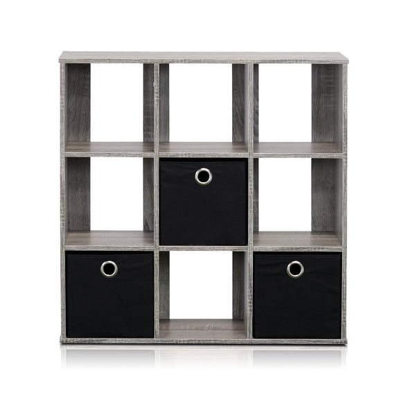Furinno 13207 Simplistic 9-Cube Organizer with Bins