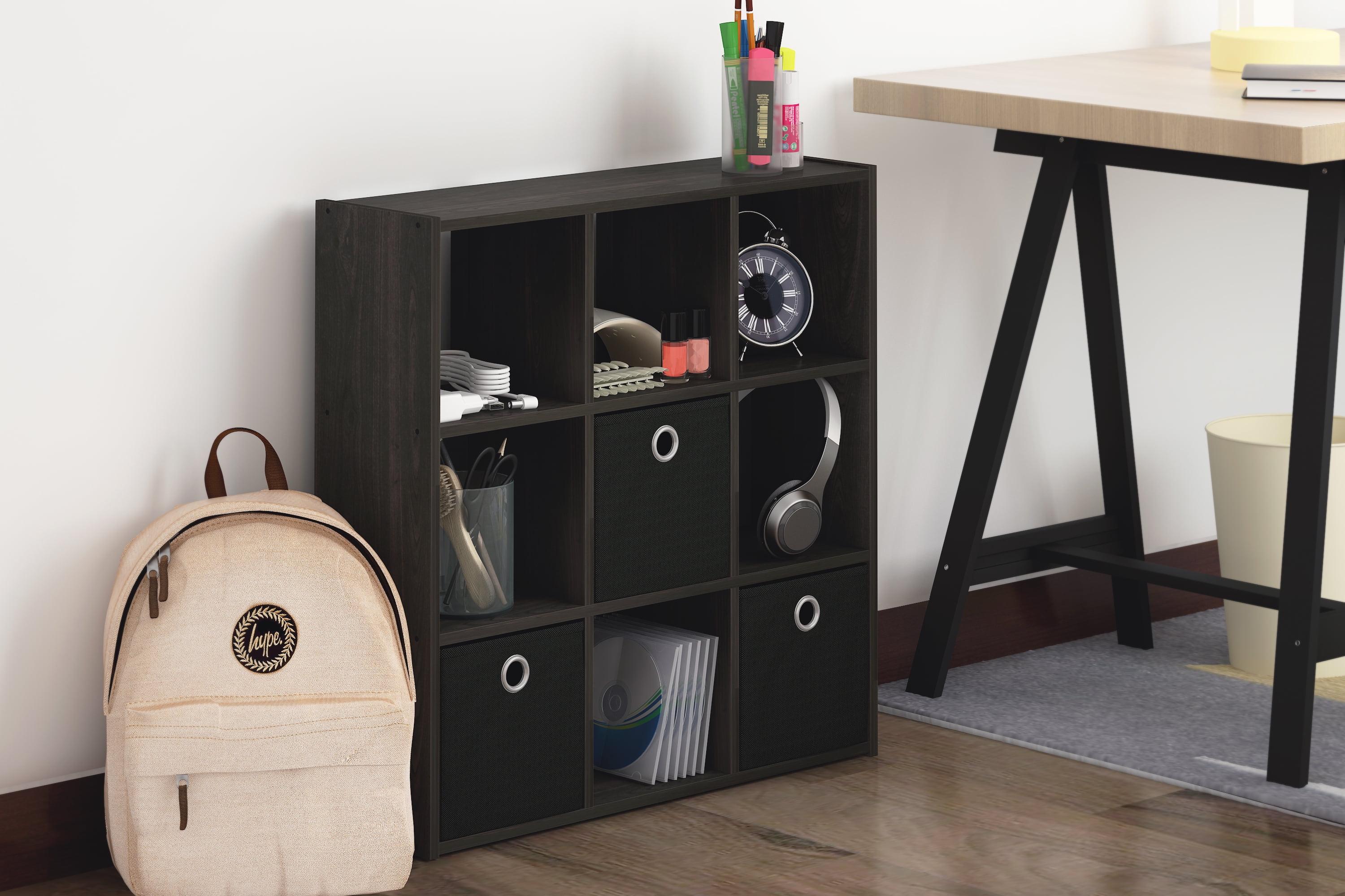 Furinno Simplistic Hallway, Kitchen Adjustable 9 - Tiers Manufactured Wood Storage Shelves with Bins