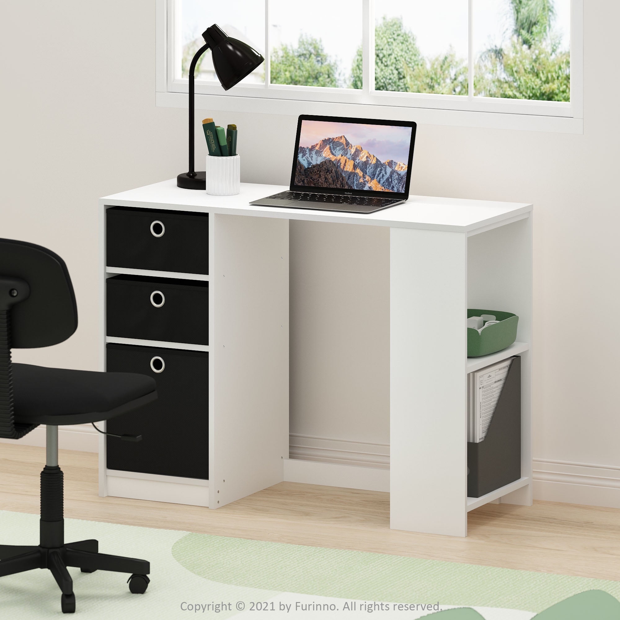 Furinno 15110 JAYA Modern Computer Study Desk White Black